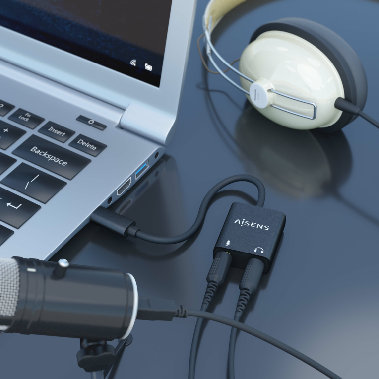 CONVERSOR AISENS USB-C A AUDIO 48KHZ USB-C/M-2XJACK 3.5/H 10CM - detalle