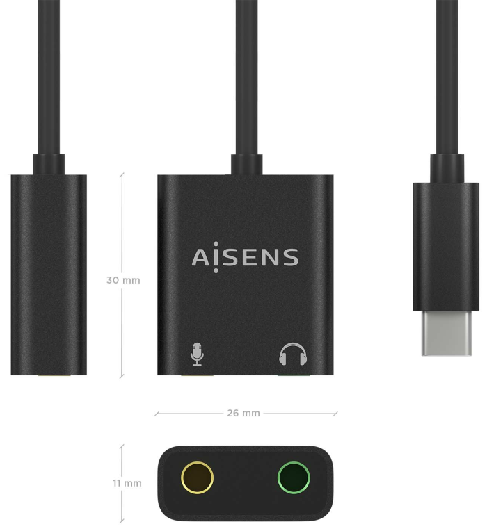 CONVERSOR AISENS USB-C A AUDIO 48KHZ USB-C/M-2XJACK 3.5/H 10CM - detalle