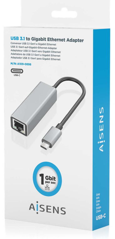 CONVERSOR AISENS USB3.1 GEN1 USB-C A ETHERNET GIGABIT GRIS 15CM - detalle