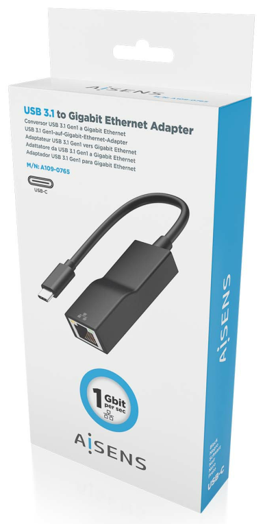 CONVERSOR AISENS USB3.1 GEN1 USB-C A ETHERNET GIGABIT NEGRO 11CM - detalle