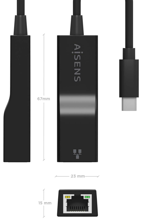 CONVERSOR AISENS USB3.1 GEN1 USB-C A ETHERNET GIGABIT NEGRO 11CM - detalle