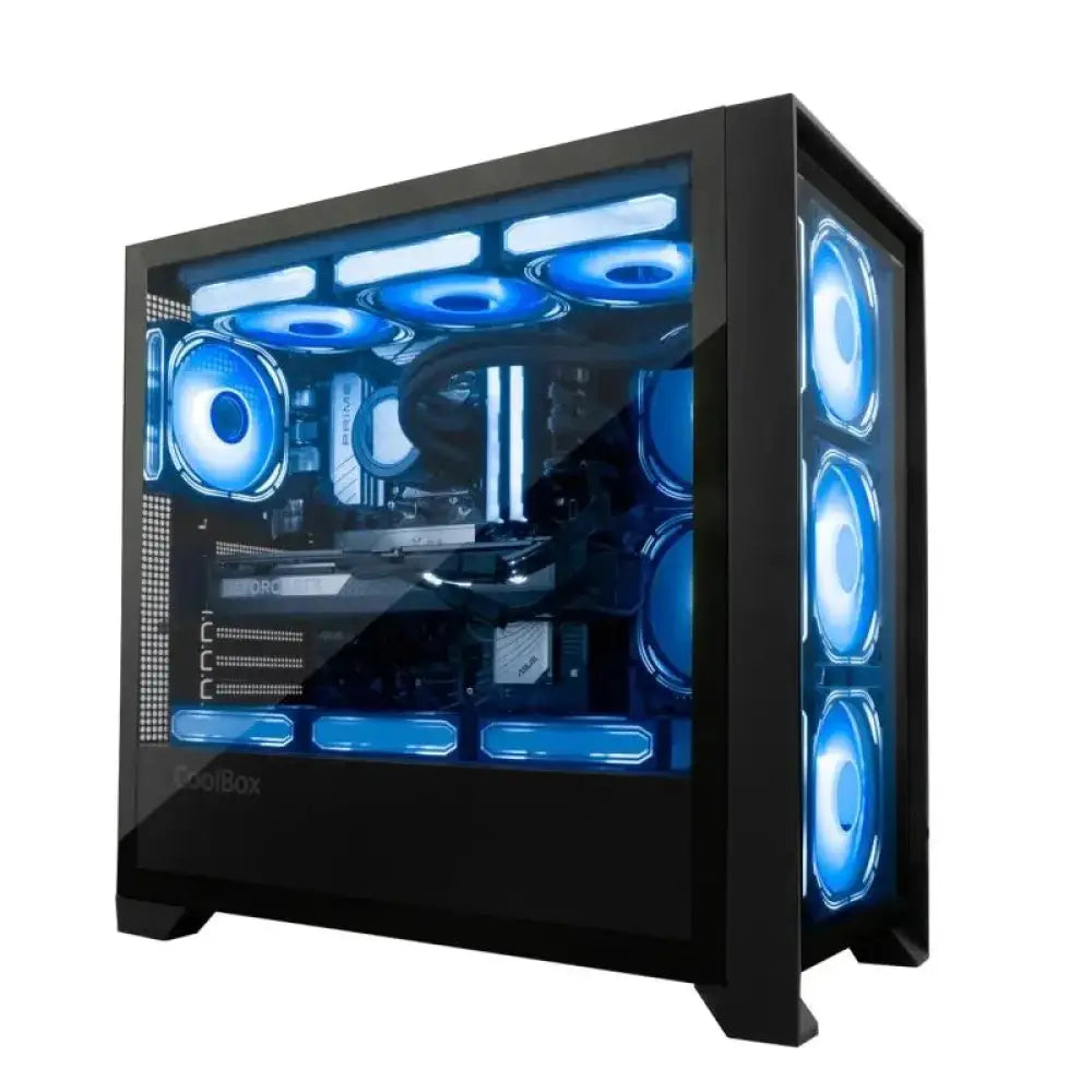Caja gaming semitorre COOLBOX ATX GE-2000 DualView con panel lateral transparente y espacio para componentes potentes.