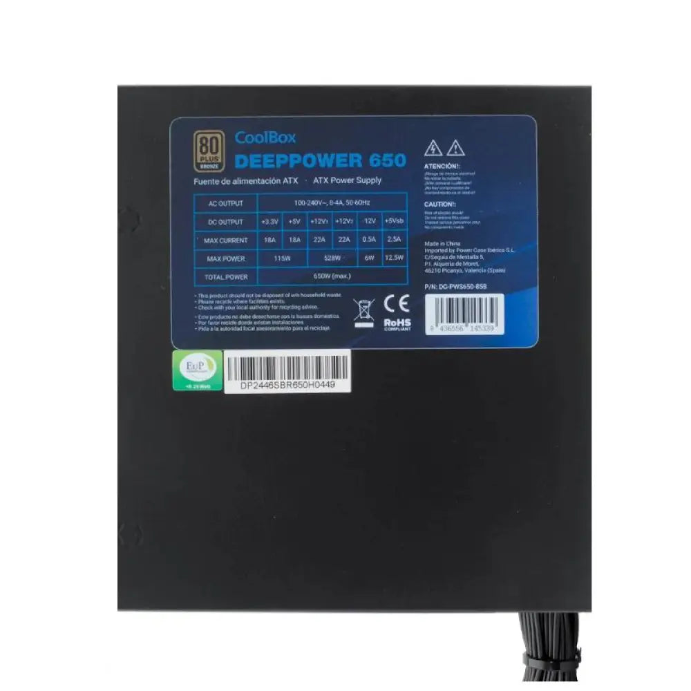 Coolbox Gaming Fuente Al. DeepPower 650w 80+bronze - detalle