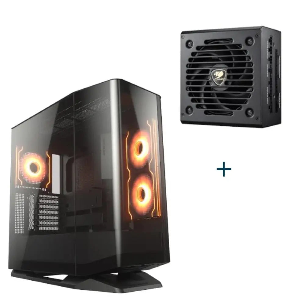 Caja semitorre Cougar Fv270 RGB con fuente Gex Pro 850, diseño moderno y ventilación eficiente para PC gaming.