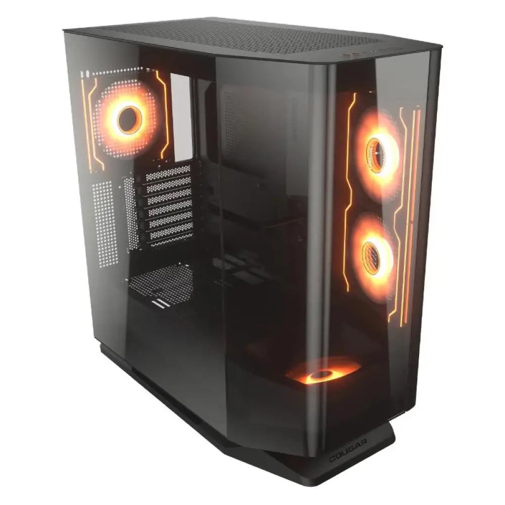 Caja de PC Cougar FV270 RGB y Fte GEX Pro 850, semitorre y miditorre con iluminación RGB y diseño moderno.