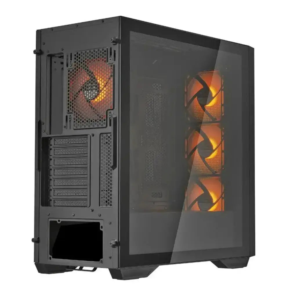 Caja semitorre Cougar Uniface RGB en color negro, con diseño moderno y ventilación para componentes de PC.