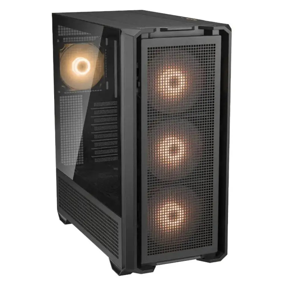 Caja minitorre Cougar MX600 Mini RGB negra, con diseño compacto y ventilación para componentes de computadora.