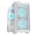 Caja de ordenador Cougar MX600 Mini Torre blanca con iluminación RGB, diseño compacto y moderno para microtorres y minitorres.