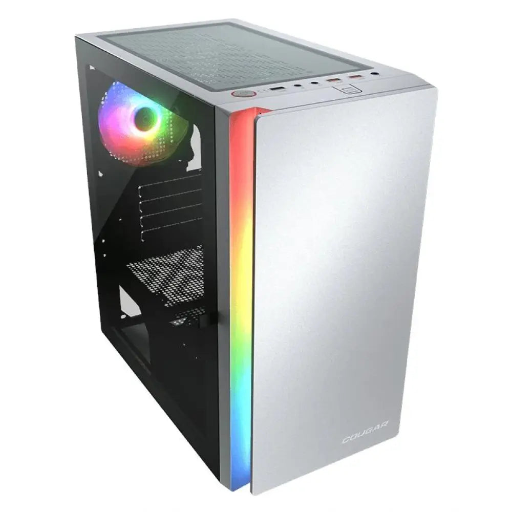 Caja de computadora Cougar Minitorre Purity RGB blanca, estructura de microtorre con iluminación RGB brillante.