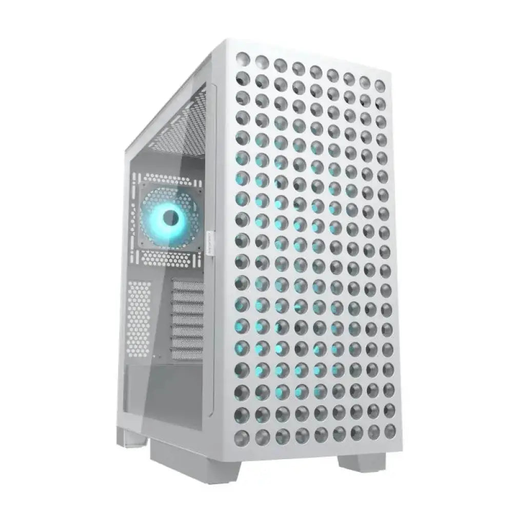 Caja semitorre Cougar Airface Eco RGB blanca, con diseño moderno y ventilación eficiente para componentes de PC.