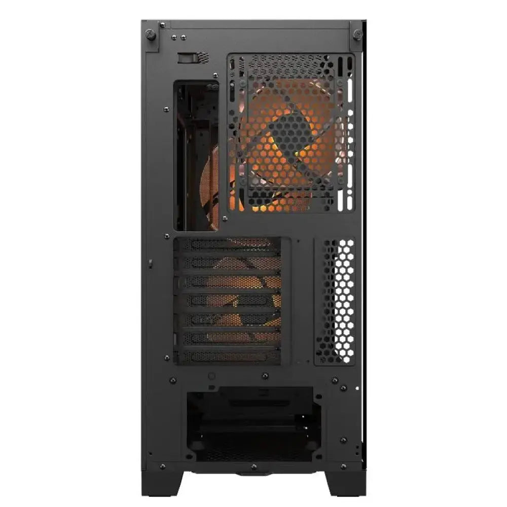 Caja semitorre Cougar AirFace Flo RGB en negro, con panel lateral transparente y ventilación para componentes de PC.