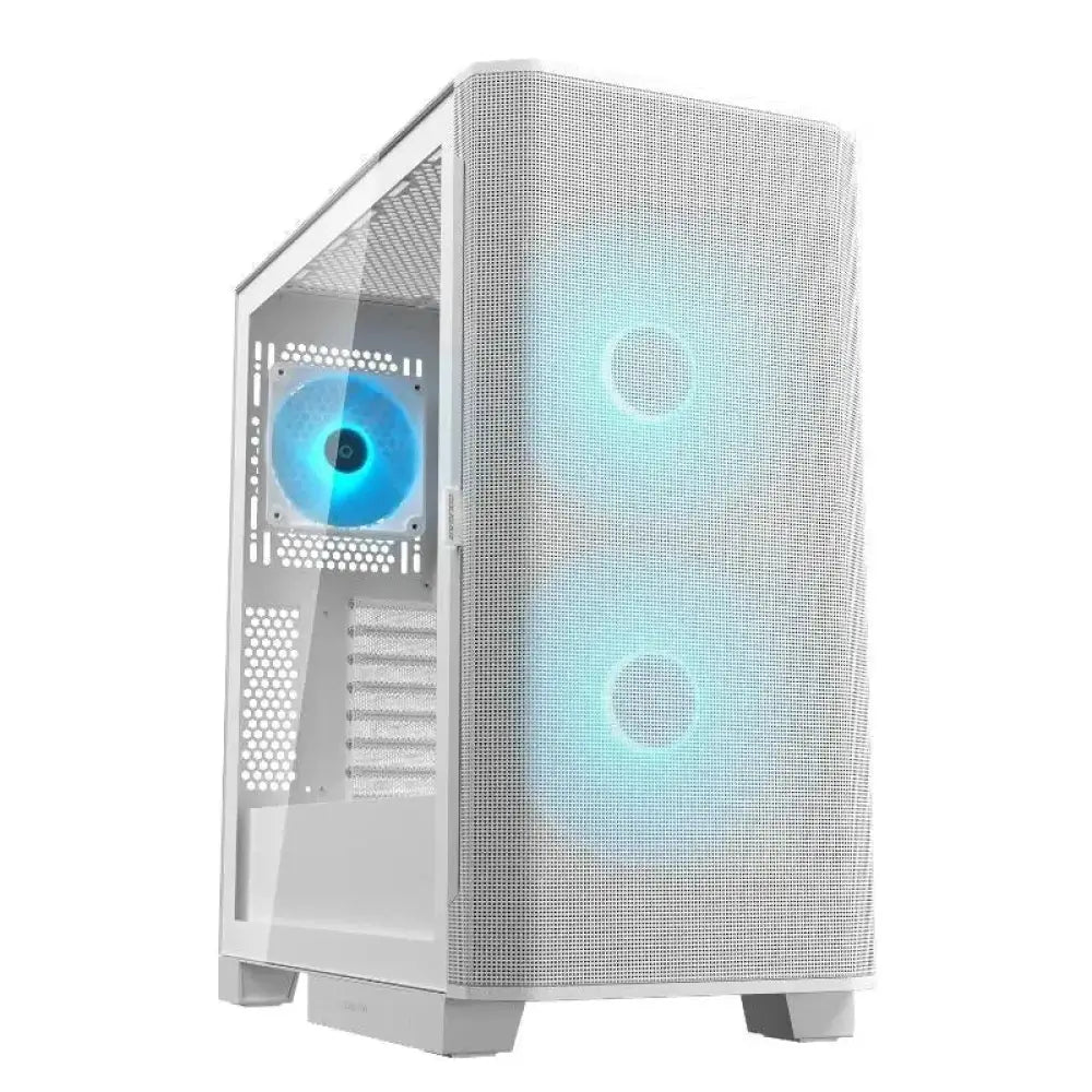 Caja semitorre Cougar Airface Flo RGB blanca, con diseño moderno y ventilación para PC gaming y componentes de alto rendimiento.