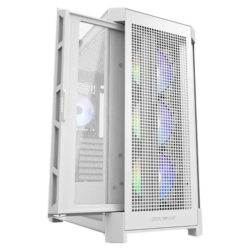 Caja semitorre Cougar Airface Pro RGB blanca, diseño moderno y ventilación eficiente para componentes de PC.