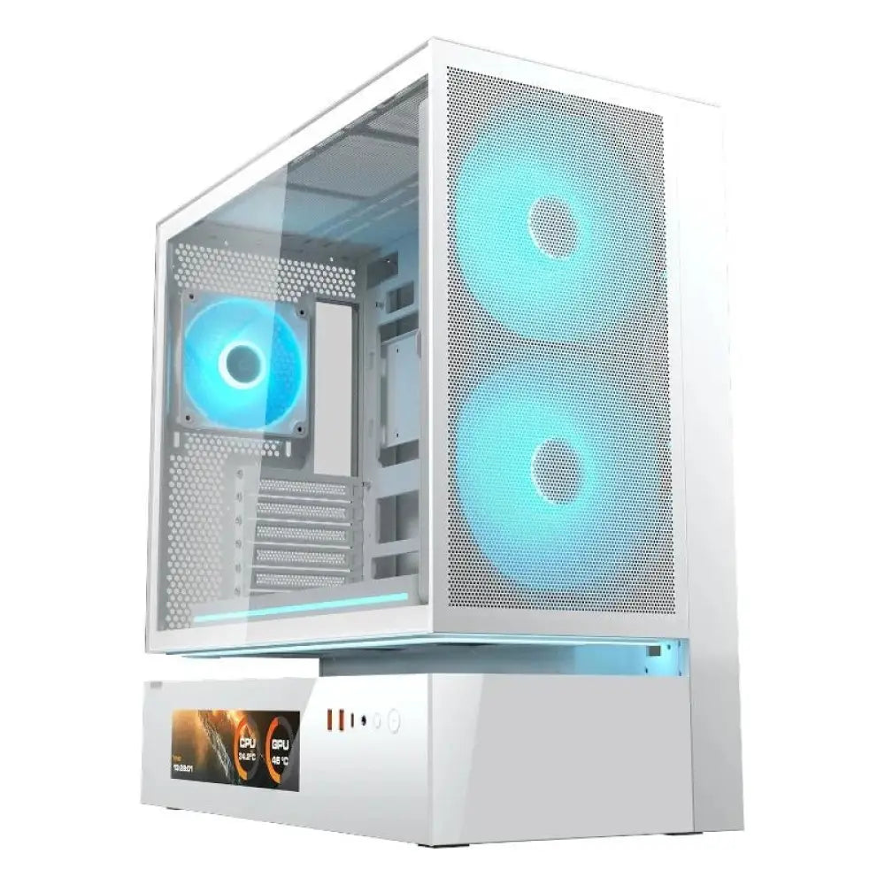 Gabinete semitorre Cougar CFV235 Mesh Vision blanco con panel lateral de malla y diseño moderno para PC gaming.