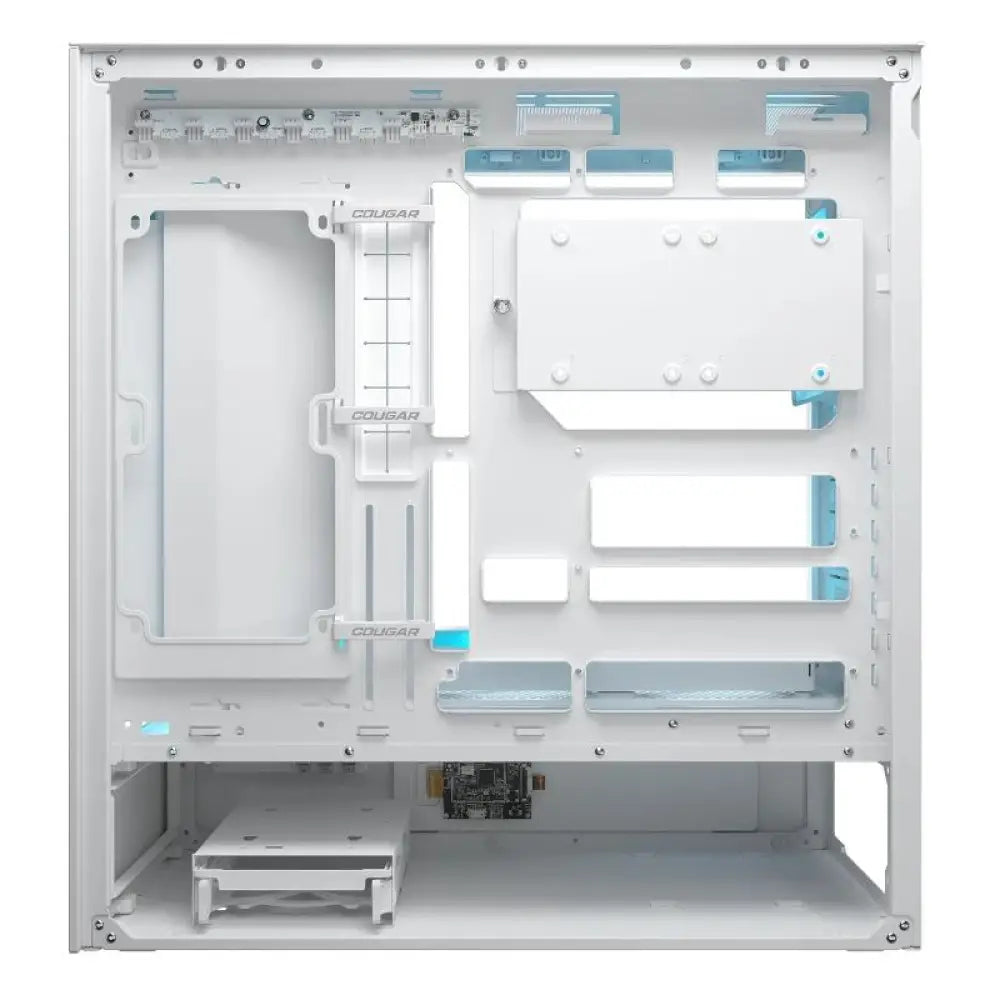 Caja semitorre Cougar CFV235 Mesh Vision blanca con panel lateral de malla y diseño moderno para componentes de PC.