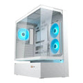 Caja semitorre Cougar CFV235 Mesh blanca, estructura de metal con paneles de malla para ventilación y diseño moderno.