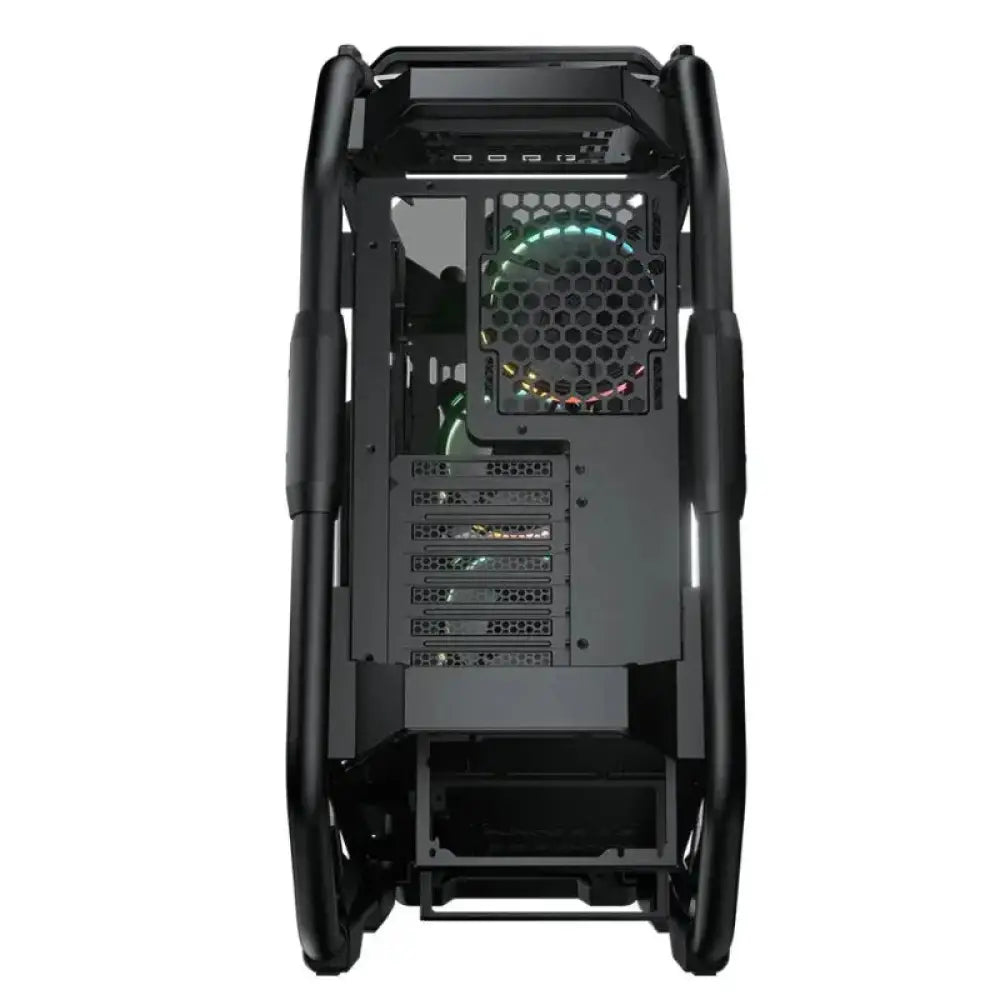 Caja semitorre Cougar CRATUS de aluminio con ventilación y espacio para componentes de alta gama, vista frontal y lateral.