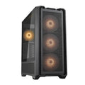 Caja semitorre y miditorre Cougar MX600 RGB en color negro, con diseño moderno y ventilación para PC gaming y componentes.
