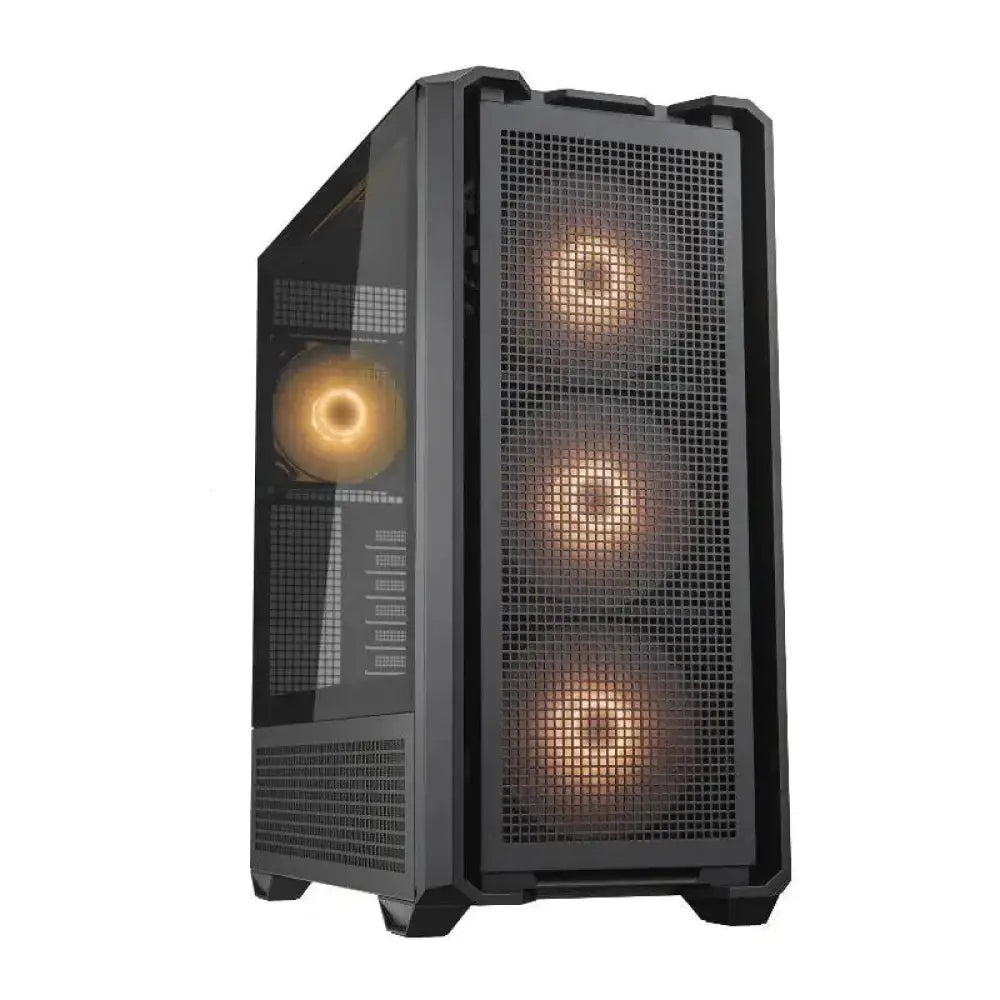 Caja semitorre y miditorre Cougar MX600 RGB en color negro, con diseño moderno y ventilación para PC gaming y componentes.