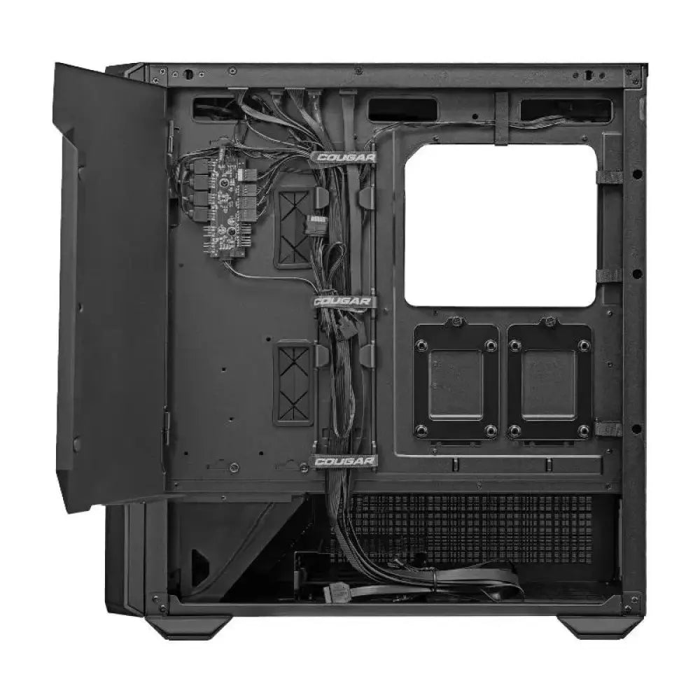 Caja semitorre Cougar MX600 RGB negra, con ventiladores y iluminación RGB, ideal para ensamblajes de PC gaming.