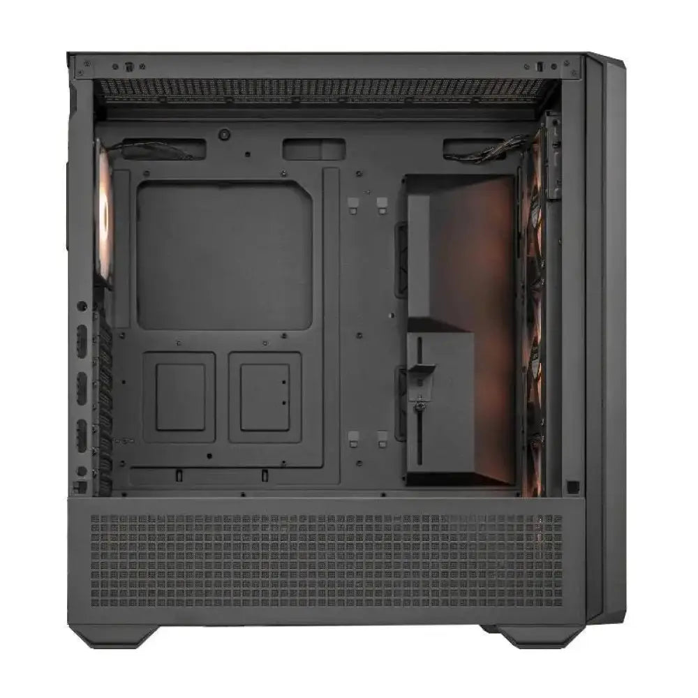 Caja semitorre Cougar MX600 RGB negra, con diseño moderno y ventilación, ideal para montar PC gaming y componentes de alto rendimiento.