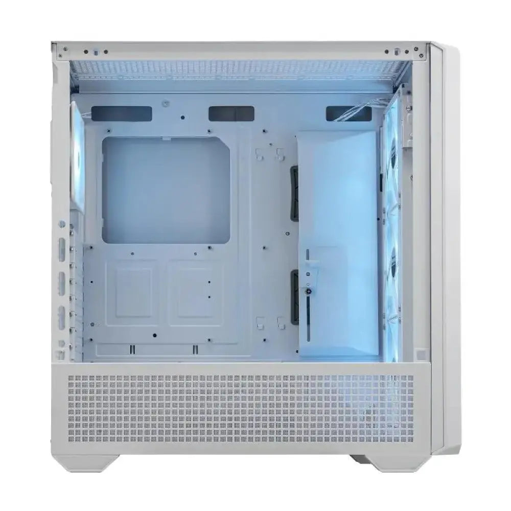 Caja semitorre Cougar MX600 RGB blanca, con diseño elegante y ventilación eficiente para componentes de PC.