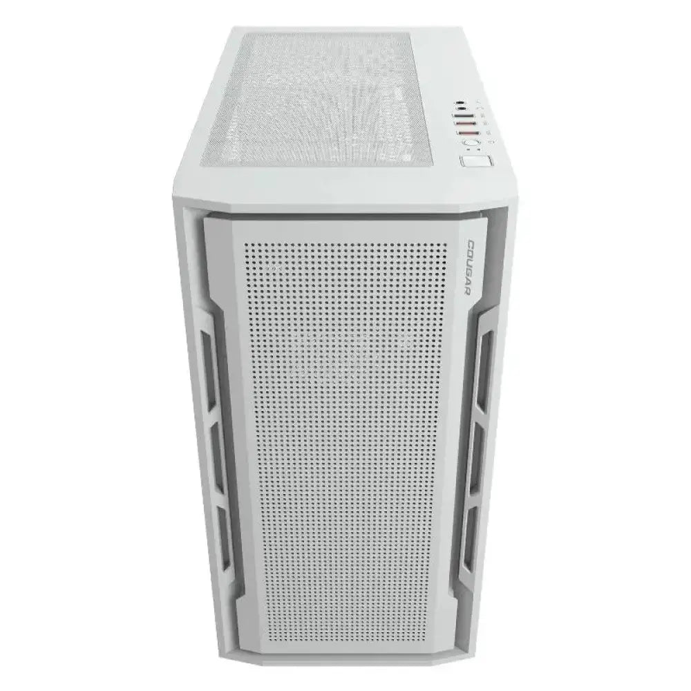 Caja mini uniface Cougar RGB blanca para torre y microtorre, con diseño compacto y iluminación RGB visible en la imagen.