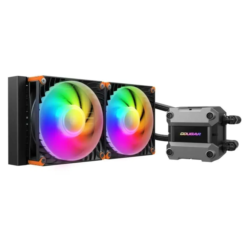 Refrigeración Cougar Poseidon Ultra 240 ARGB negra, sistema de enfriamiento para PC con iluminación RGB en radiador.