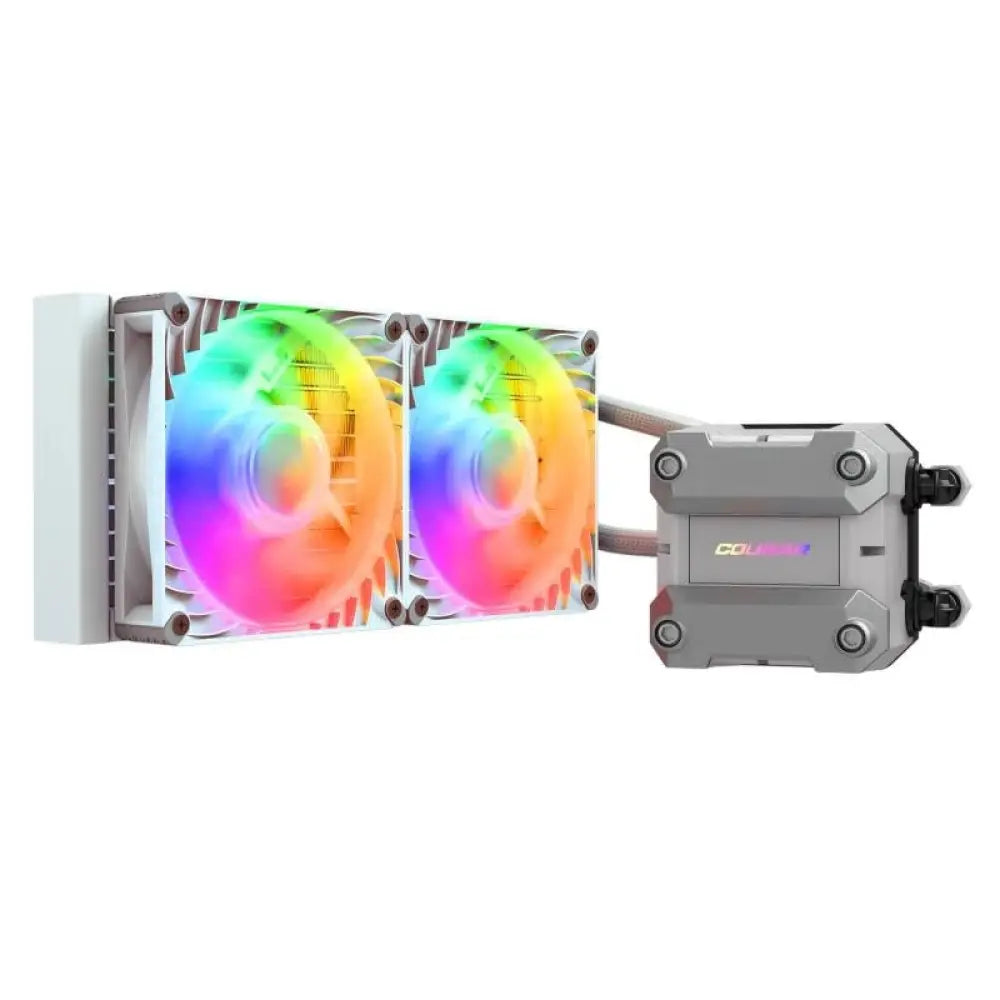 Refrigeración Cougar Poseidon Ultra 240 ARGB blanca, radiador y ventiladores con iluminación RGB para PC gaming.