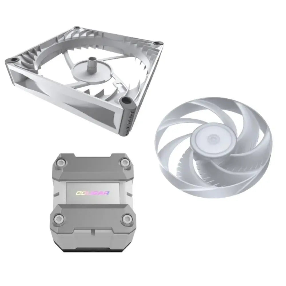 Refrigeración Cougar Poseidon Ultra 240 ARGB blanca con ventiladores y luces LED para PC gaming y rendimiento eficiente.