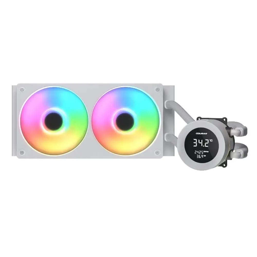 Refrigeración líquida Cougar Vistek ARGB Poseidon 240 en color blanco, con ventiladores y iluminación RGB para PC gaming.