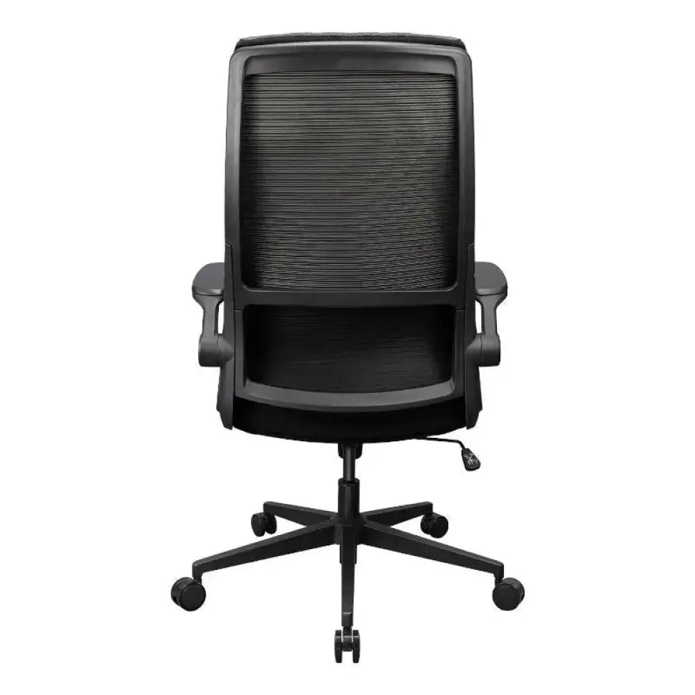 Silla gaming Cougar Stryder negra con respaldo alto y asiento cómodo, diseñada para largas sesiones de juego.