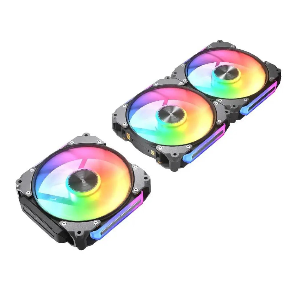 Tres ventiladores de refrigeración Cougar Vent. Modular Apolar 120 ARGB, con iluminación ARGB, en color negro.