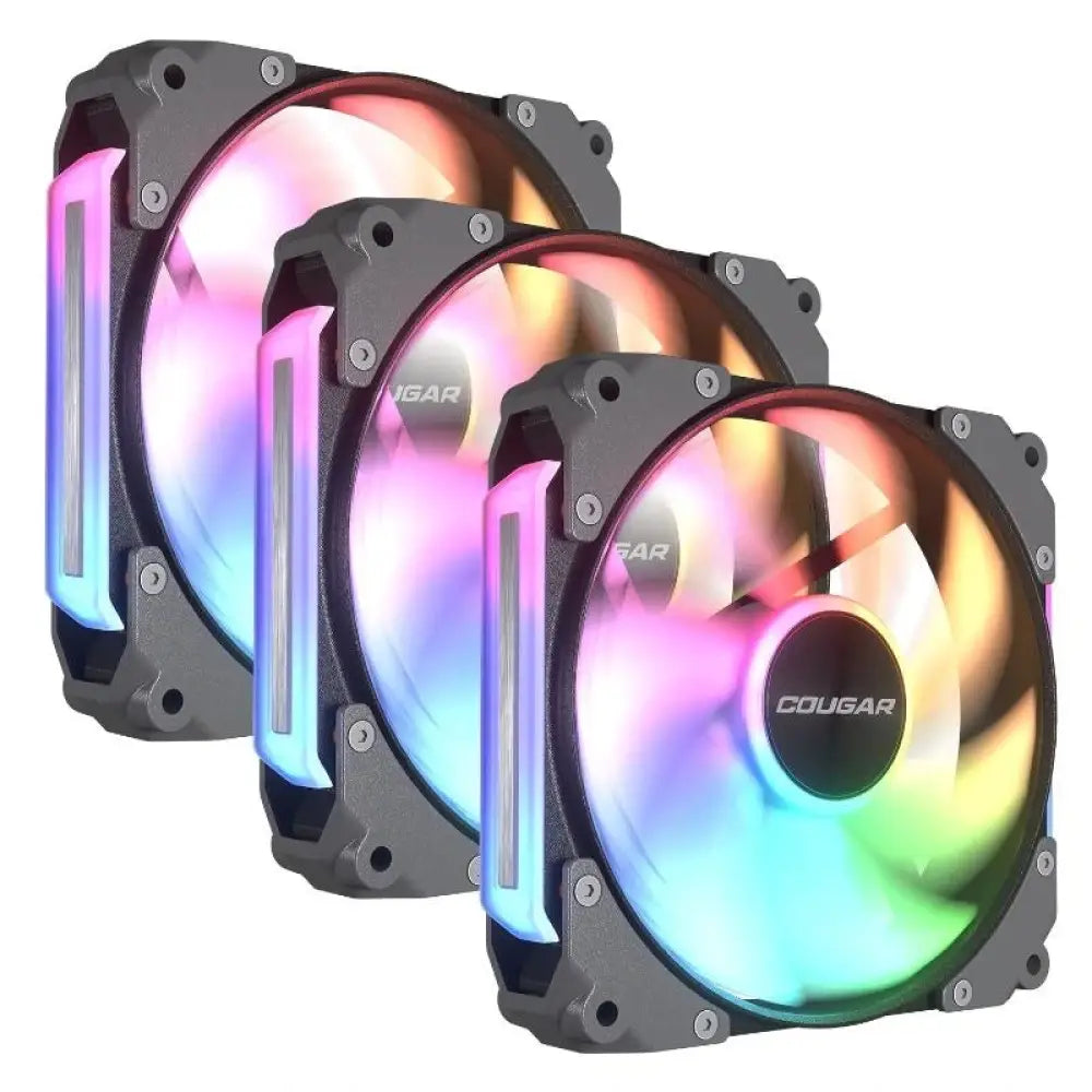 Tres ventiladores de refrigeración Cougar Vent. Modular Apolar 120 ARGB con iluminación RGB para PC.