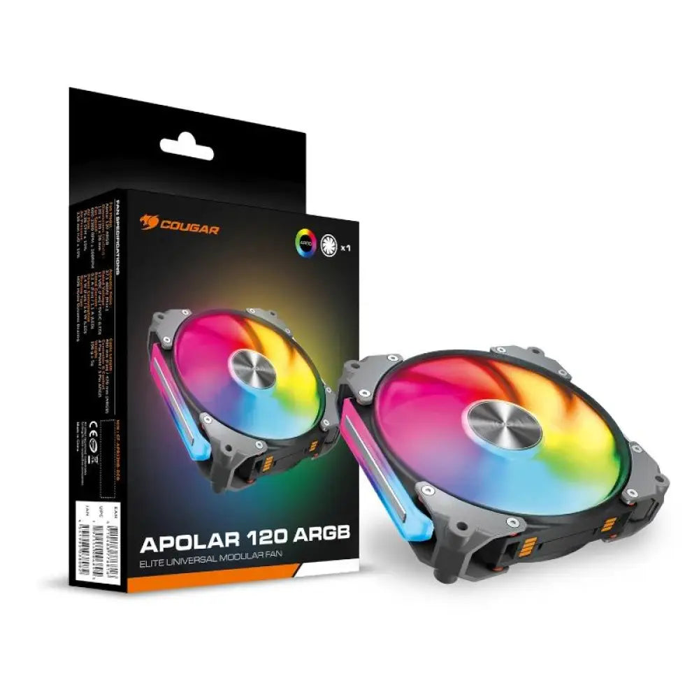 Ventilador modular Cougar Apolar 120 ARGB para refrigeración, con ventiladores de alta eficiencia y iluminación ARGB.