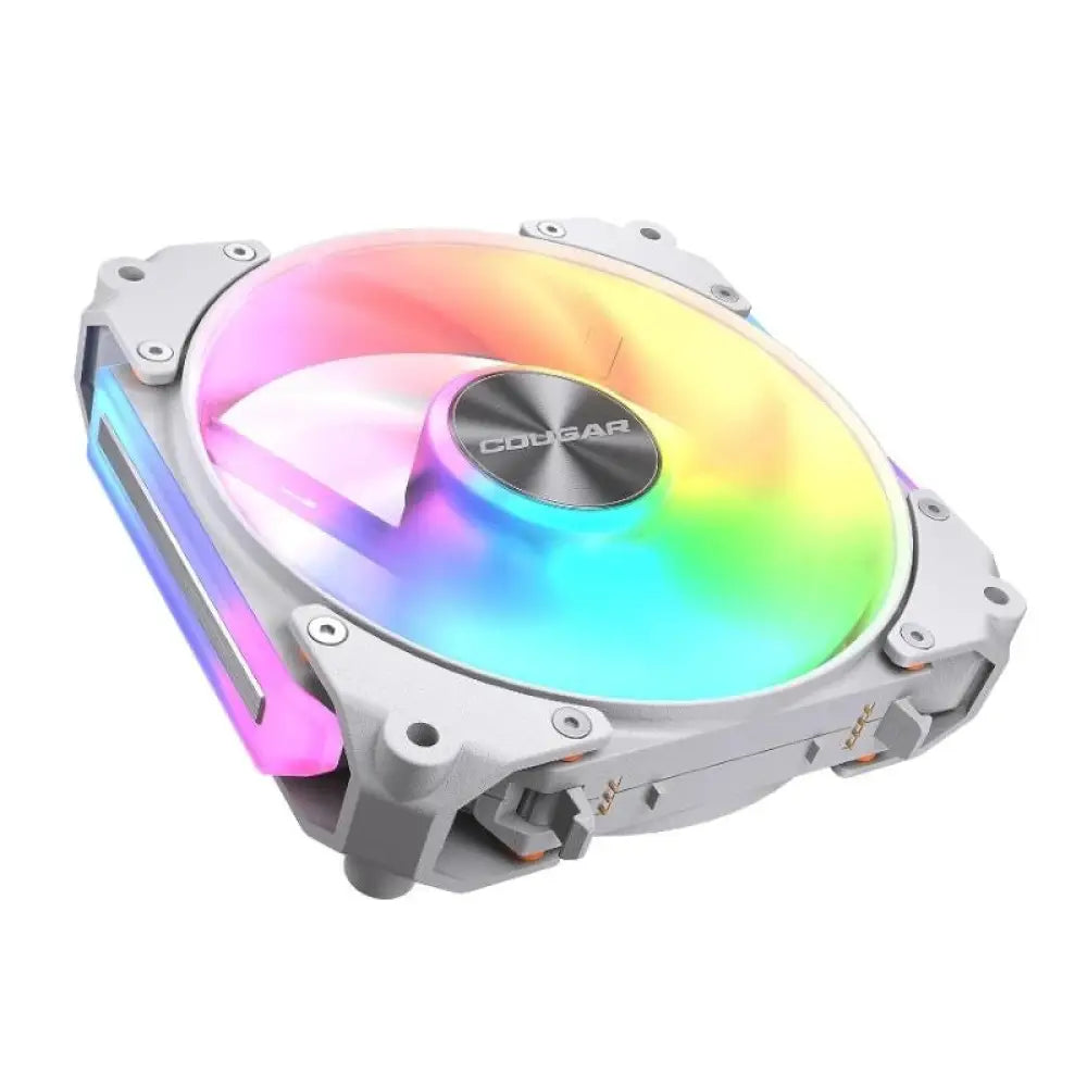 Ventilador modular Cougar Apolar 120 ARGB blanco para refrigeración, con iluminación RGB y diseño compacto.