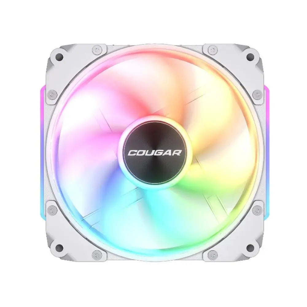 Ventilador modular Cougar Apolar 120 ARGB blanco para refrigeración, con luces RGB y diseño de alta eficiencia.