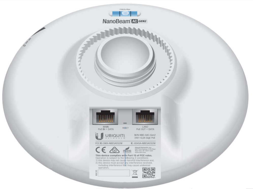 CPE UBIQUITI NBE-5AC-GEN2 NANOBEAM AC AIRMAX AC 5GHZ 19DBI - detalle