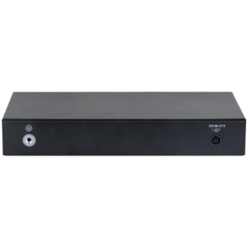 Interruptor gestionado Dahua DH-CS4010-8ET-110 con puertos Ethernet Fast Ethernet y PoE, en color negro.