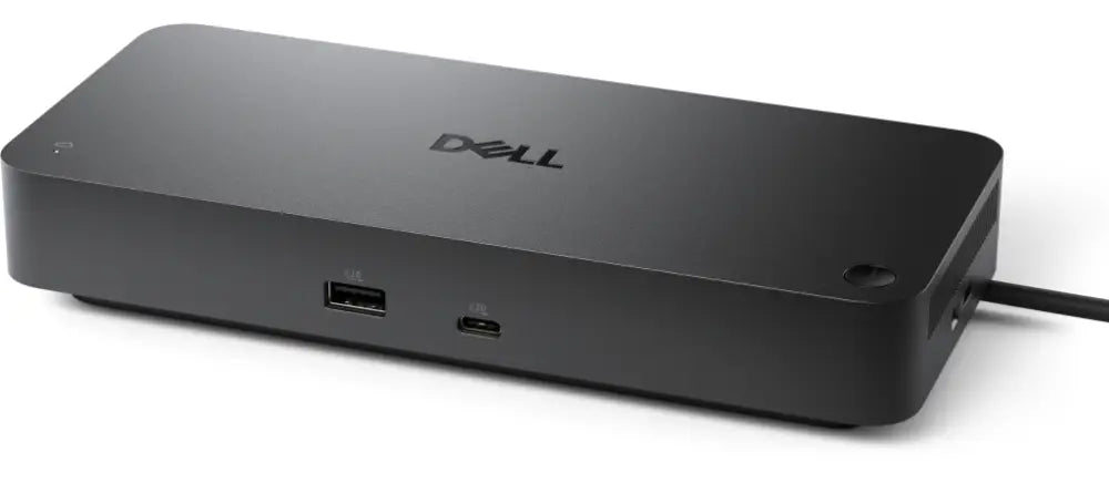 Replicador de puertos DELL Pro Thunderbolt 4 SD25TB4 en color negro, con conexiones alámbricas para dispositivos electrónicos.