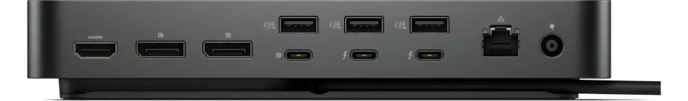 Replicador de puertos DELL Pro Thunderbolt 4 SD25TB4 negro conectado a una computadora.