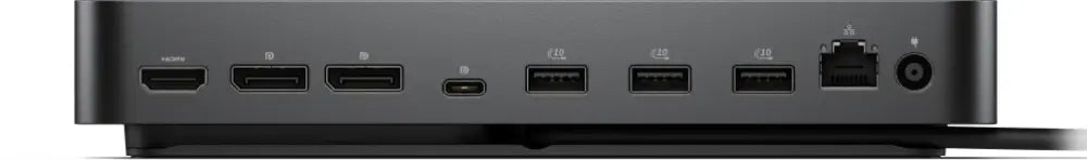 Replicador de puertos USB-C DELL WD25 negro con conexiones USB 3.2 Gen 2 para expansión de puertos en computadora portátil