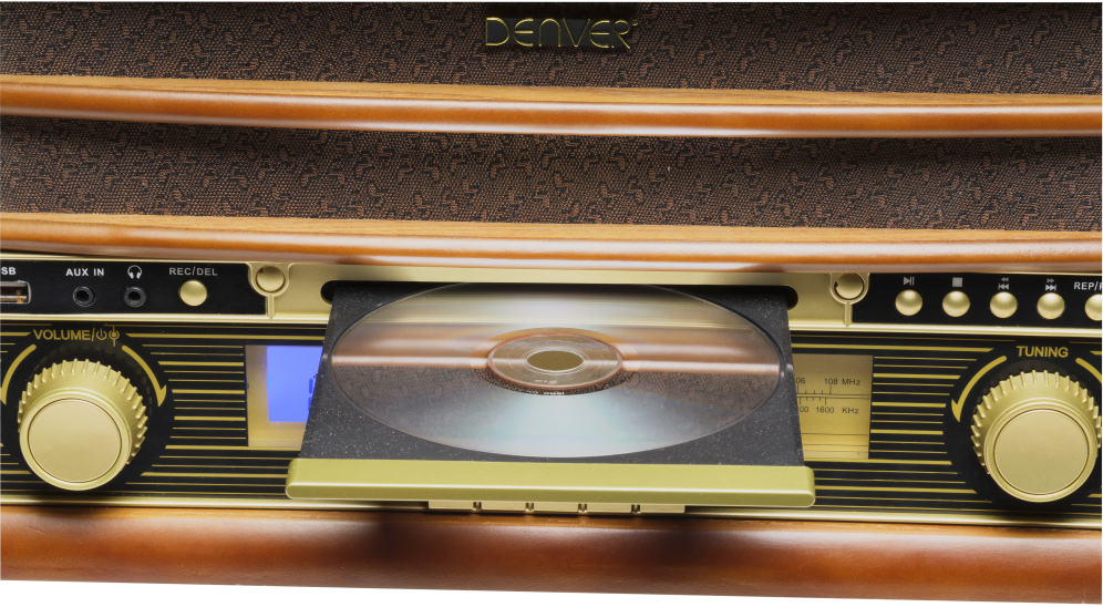 DENVER GIRAD RETRO 33 A 78 RPMFM CD USB CASSETTE ALTAVOCES - detalle
