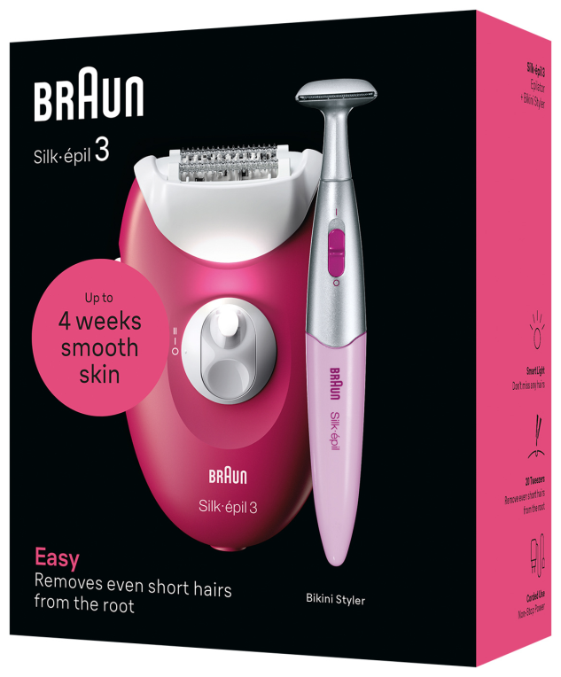 DEPILADORA ELECTRICA BRAUN SILK-EPIL 3 SE3-202 RODILLO MASAJE LUZ SMARTLIGHT - detalle