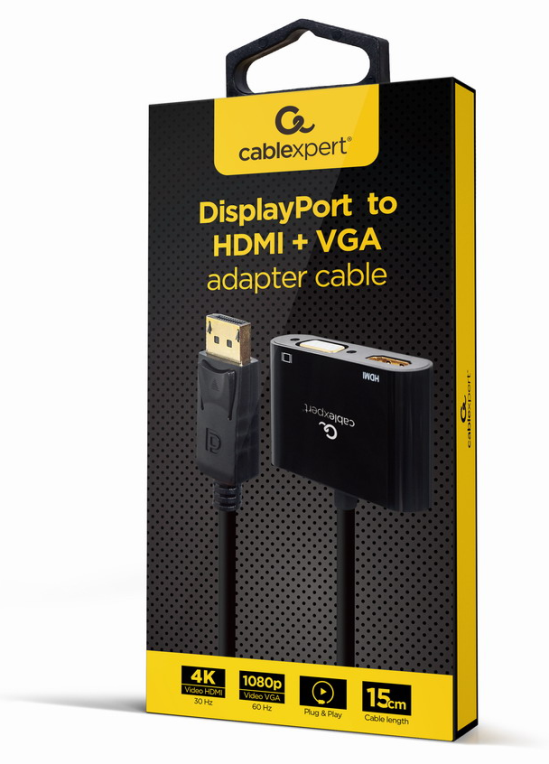 DISPLAY GEMBIRD PORT MACHO A HDMI HEMBRA + CABLE ADAPTADOR VGA HEMBRA NEGRO - detalle