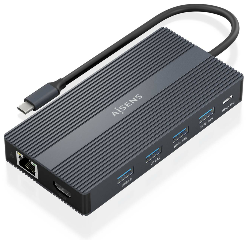 DOCK AISENS 12 EN 1 USB-C A 2xHDMI DP RJ45 4xUSB-A USB-C USB-C PD 20CM - detalle