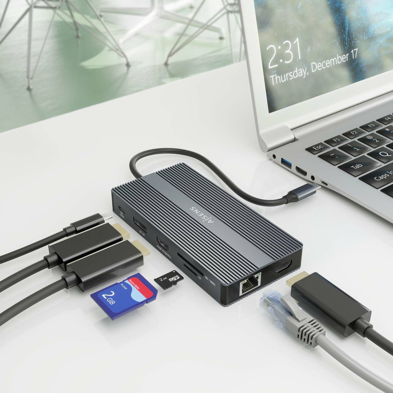 DOCK AISENS 12 EN 1 USB-C A 2xHDMI DP RJ45 4xUSB-A USB-C USB-C PD 20CM - detalle