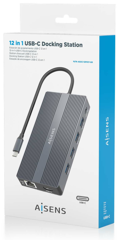 DOCK AISENS 12 EN 1 USB-C A 2xHDMI DP RJ45 4xUSB-A USB-C USB-C PD 20CM - detalle