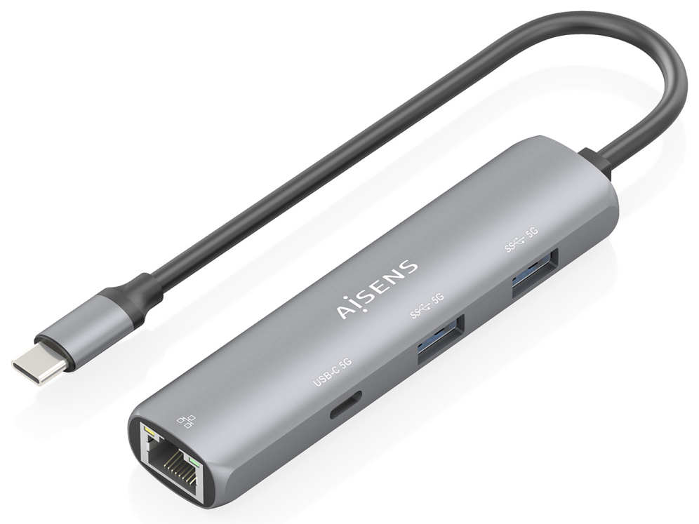 DOCK AISENS USB-C A ETHERNET GIGABIT HUB 1XUSB-C+2XUSB-A GRIS 15CM