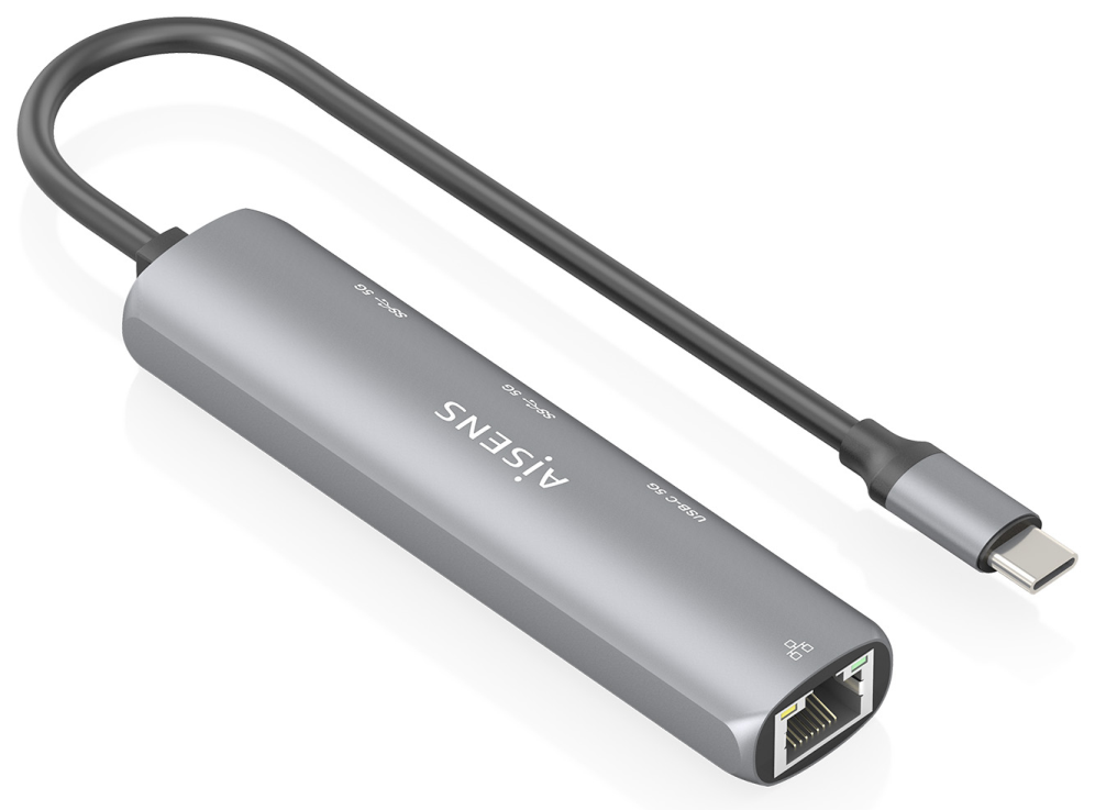 DOCK AISENS USB-C A ETHERNET GIGABIT HUB 1XUSB-C+2XUSB-A GRIS 15CM - detalle